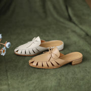 summer leather mules with low square heel - MRSLM