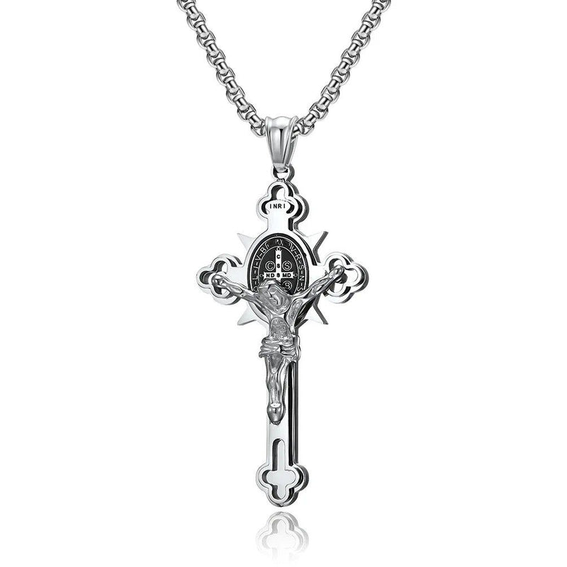 Saint Benedict medal cross necklace, view 4 - MRSLM