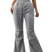 drawstring elastic waist wide-leg pants in gray, view 5 - MRSLM