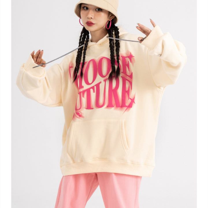 High Street Fashion Brand Foaming Letter Couple Hooded Sweater
