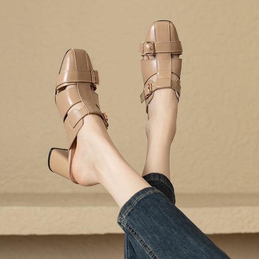 Embroidered leather high heel slippers - MRSLM