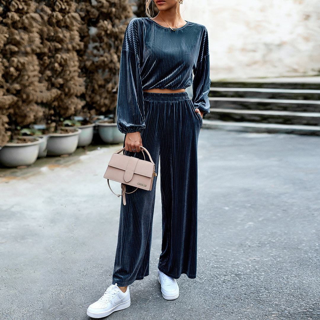 Women's Fashion Simple Solid Color Casual Velvet Suit