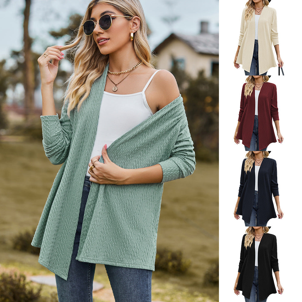 Women's Fashion Casual Solid Color Small Twist Long Sleeve Knitted Coat