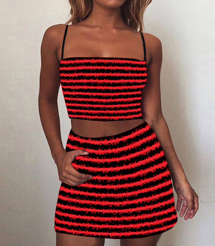 Women's Texture Striped Spaghetti Straps Suit Dress