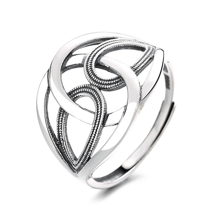 Sterling Silver Retro Korean Type Geometric Circle Line Crisscross Ring