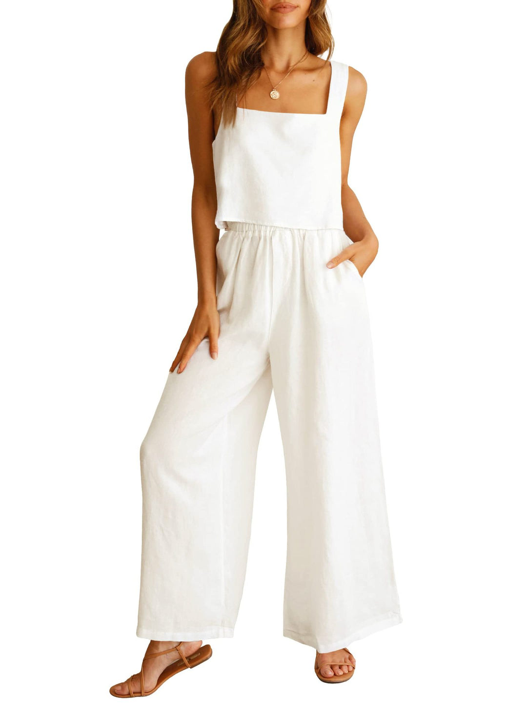 Sleeveless Camisole Wide Leg Pants Casual Suit