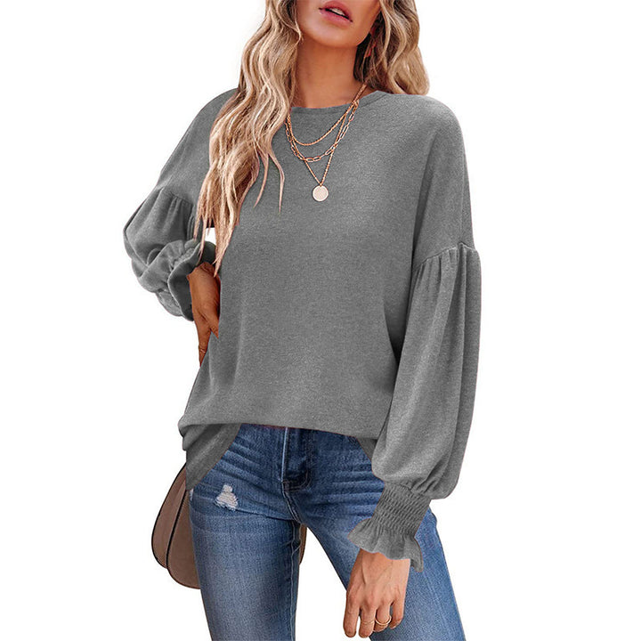 Women's Top Round Neck Pleated Lantern Sleeve
