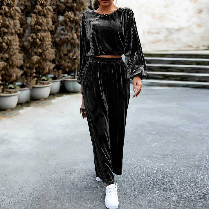 Women's Fashion Simple Solid Color Casual Velvet Suit