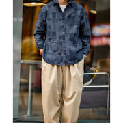 men's retro denim patchwork shirt, view 3 - MRSLM