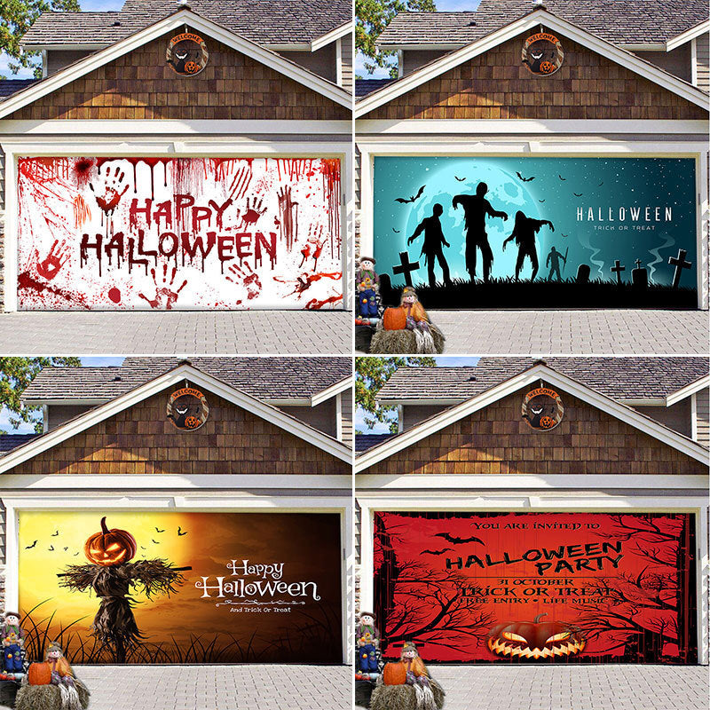 Halloween garage door backdrop hanging cloth, view 2 - MRSLM