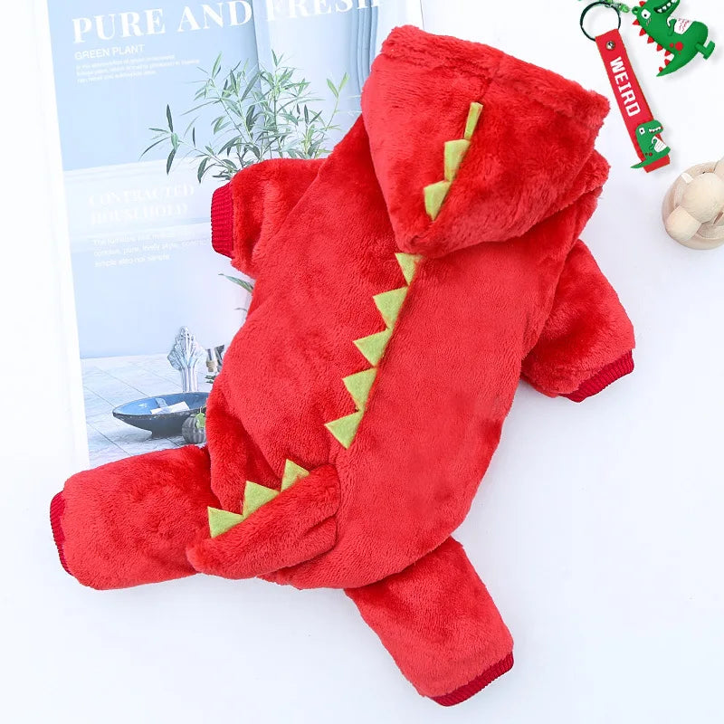Macacão de inverno de lã com estampa de dinossauro para cães