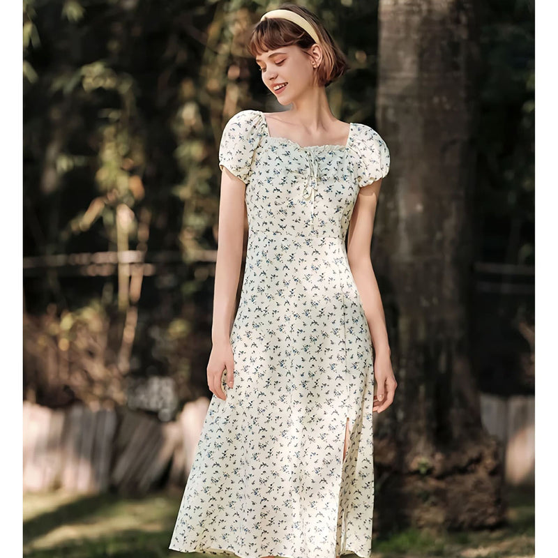 Vestido de chiffon floral romântico de verão