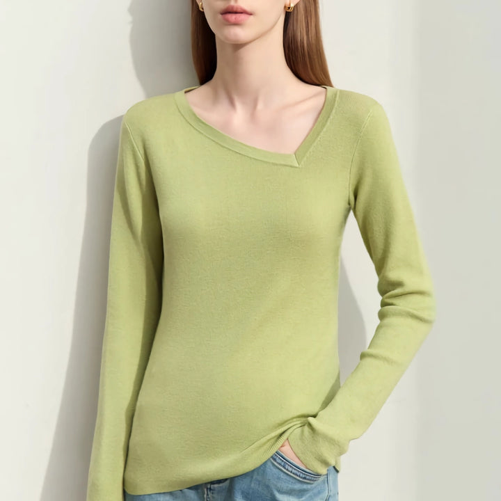 Autumn Asymmetrical Diagonal V-neck Slim Sweater