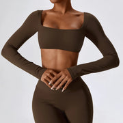 long sleeve crop top yoga shirt, view 10 - MRSLM