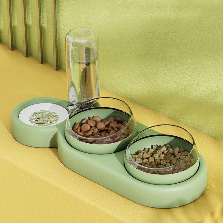 pet feeder with tilted double bowls, view 6 - MRSLM