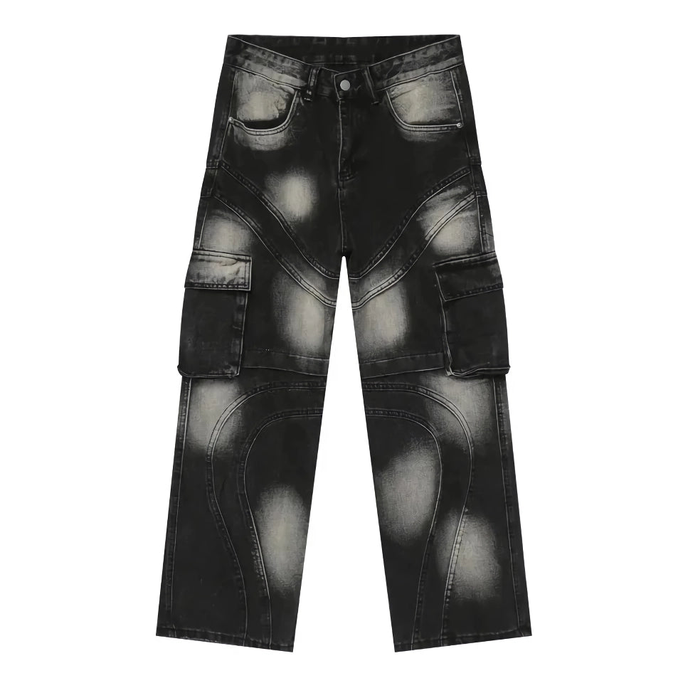 Herren-Jeanshose mit Patchwork-Muster und weitem Bein