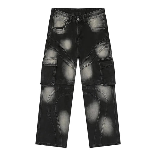 men's patchwork gradient wide leg denim pants, view 2 - MRSLM