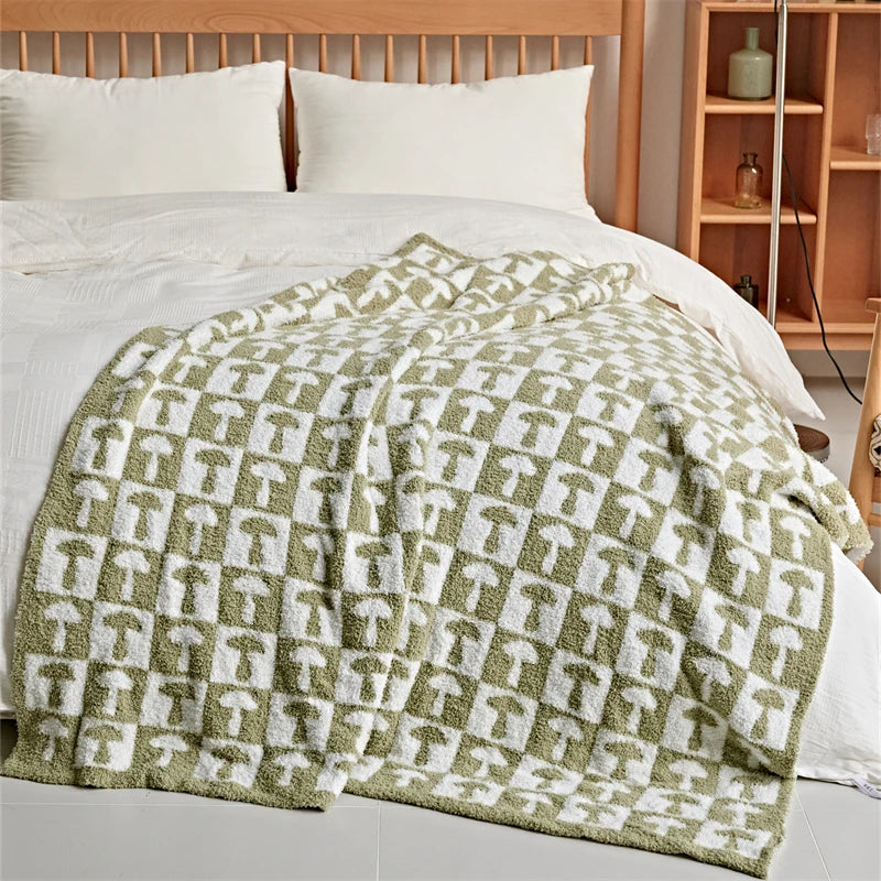 Checkerboard plaid knitted throw blanket, view 3 - MRSLM