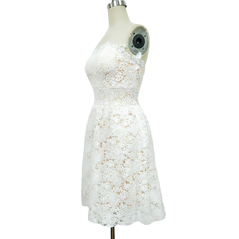 womens white floral wrapped chest evening dress, view 4 - MRSLM