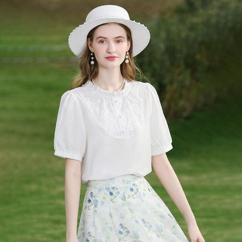 Summer White Lace Puff Sleeve Fashion Blouse