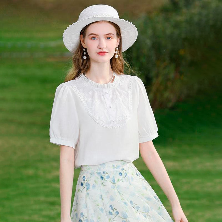 Summer White Lace Puff Sleeve Fashion Blouse