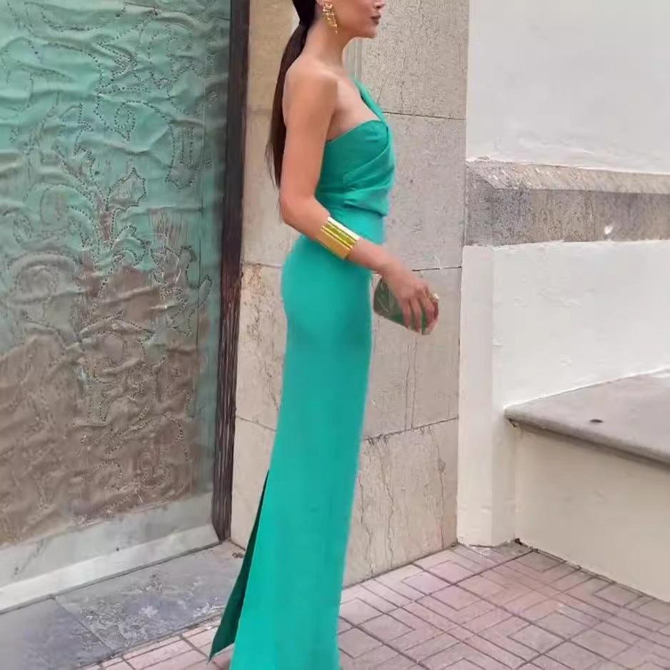 European And American Fashion Casual Women's Solid Color Off Shoulder Dress