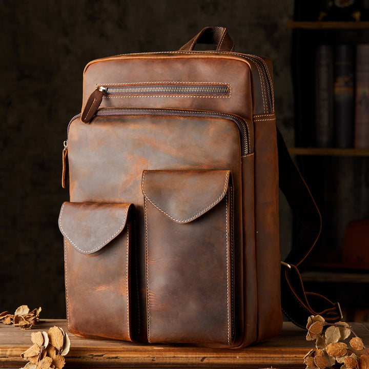 Men's Handmade Crazy Horse Leather Backpack