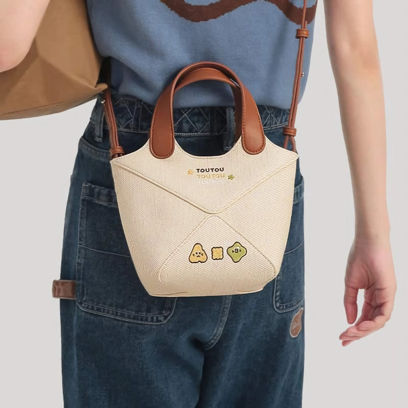 bucket bag with embroidered cheese design, view 5 - MRSLM