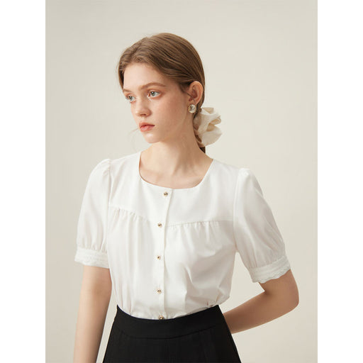 white square collar puff sleeve shirt, view 2 - MRSLM