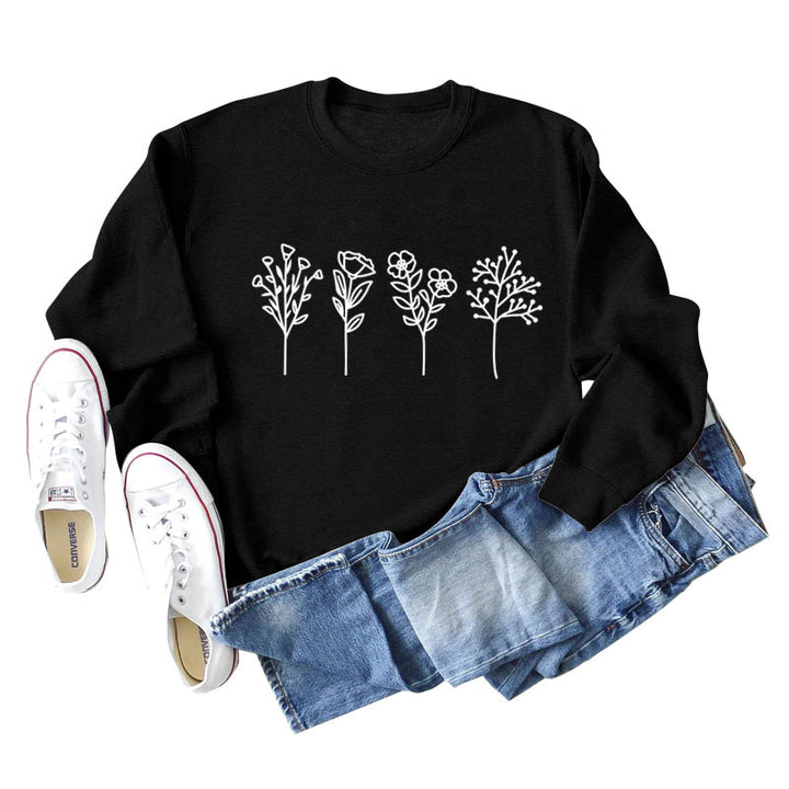 Four Flowers Printed Casual Long Sleeve Sweatshirt