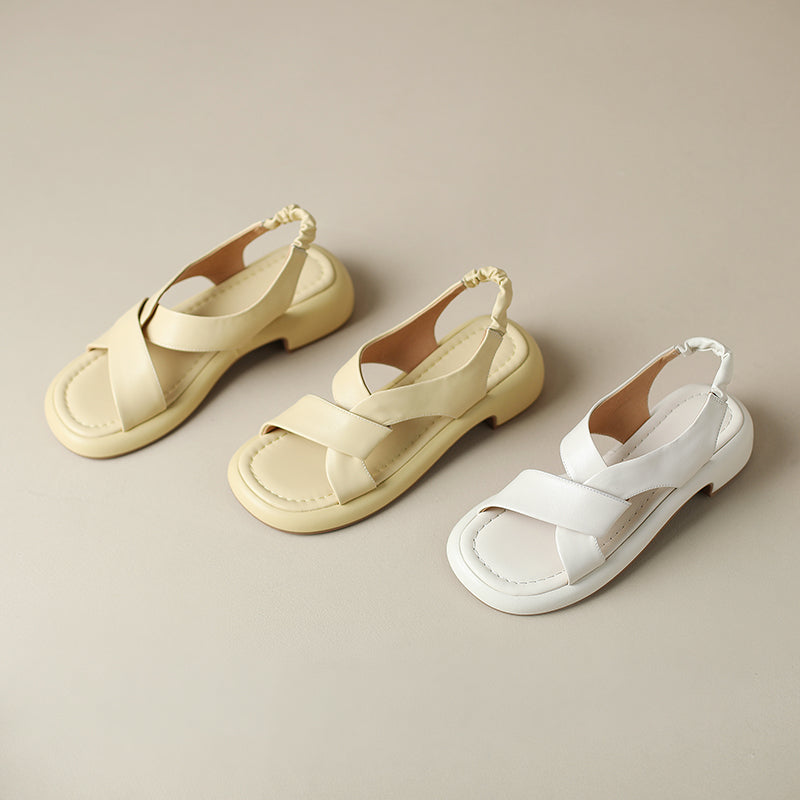 Summer Elegance: Handmade Leather Sandals with Chunky Heel and Platform