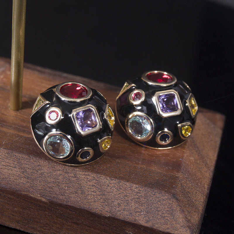 geometric zircon ball earrings, view 3 - MRSLM