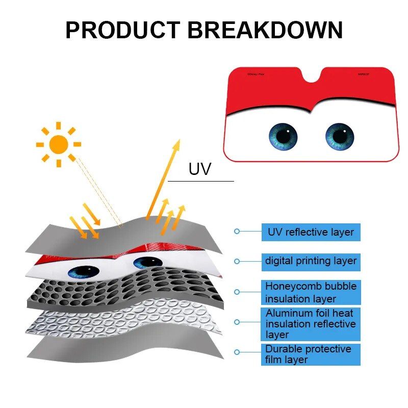 Aluminum Foil Car Sunshade with Heated Eyes Design – Windshield Solar Protector