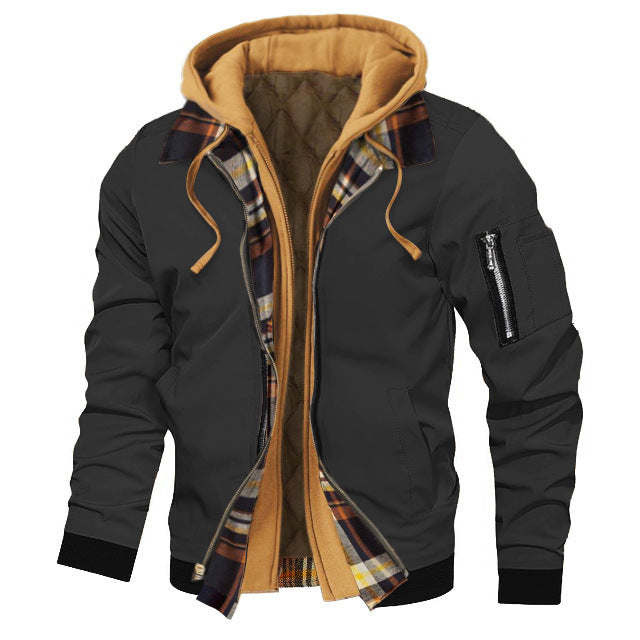 Dicke, einfarbige Herren-Kapuzenjacke in Übergröße für Herbst und Winter – ideal für Herbst und Winter.