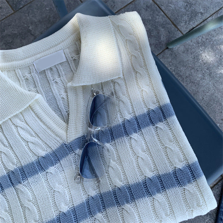 lightweight y-shaped lapel striped top, view 5 - MRSLM
