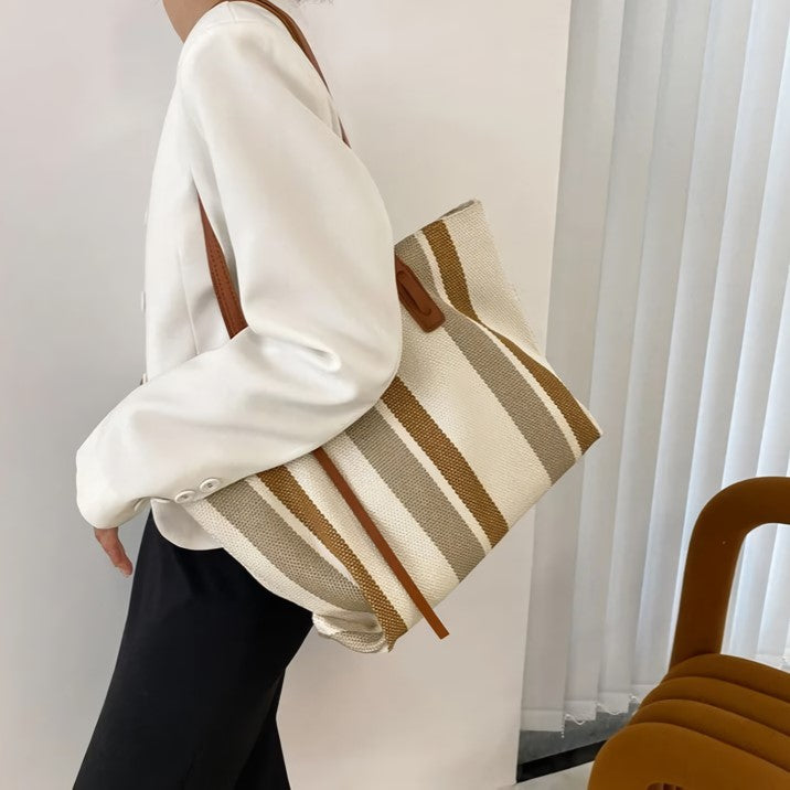 Striped Canvas Tote Bag