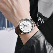 men's leather band quartz watch, view 5 - MRSLM