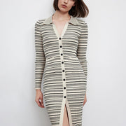 french style striped lapel dress - MRSLM