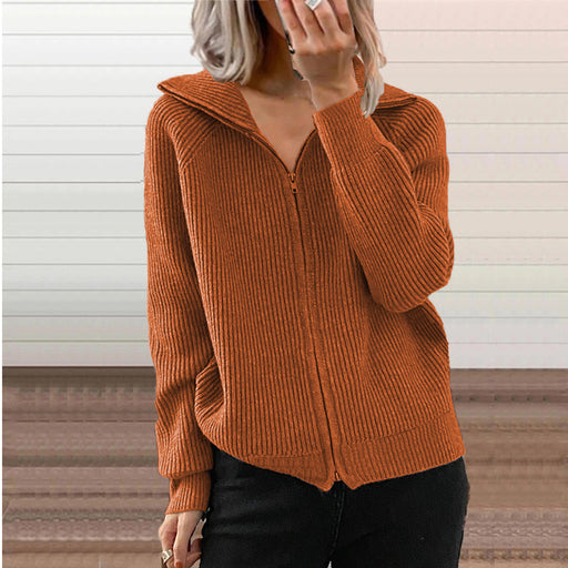 women's striped knit zip cardigan coat, view 6 - MRSLM