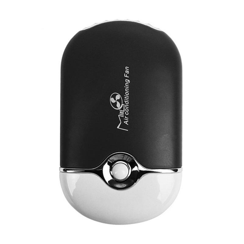 Mini ventilador de cílios recarregável via USB com suporte multiangular e esponja refrescante.