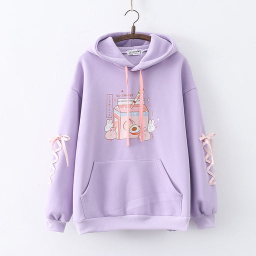 cartoon bunny peach drink fleece hoodie, view 10 - MRSLM