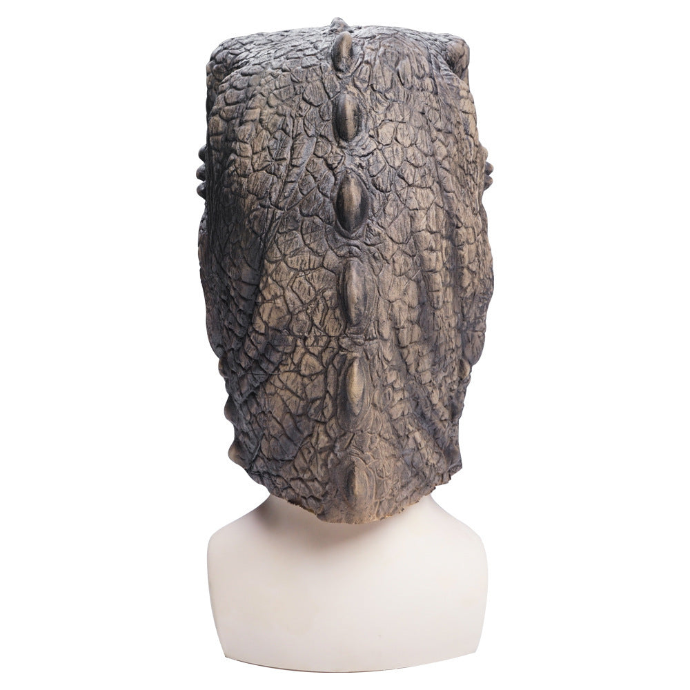 Máscara de látex de dinossauro para atividades em festas, escolas e palcos, com cabeça de tiranossauro.