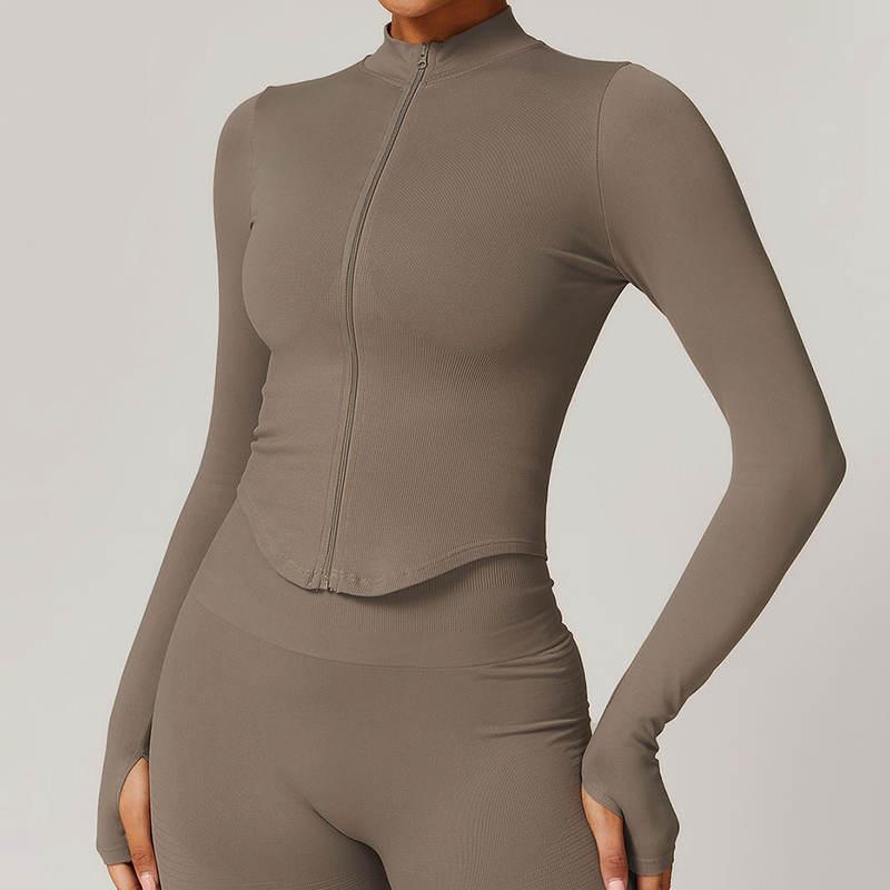 women's quick dry crop top zipper jacket, view 4 - MRSLM