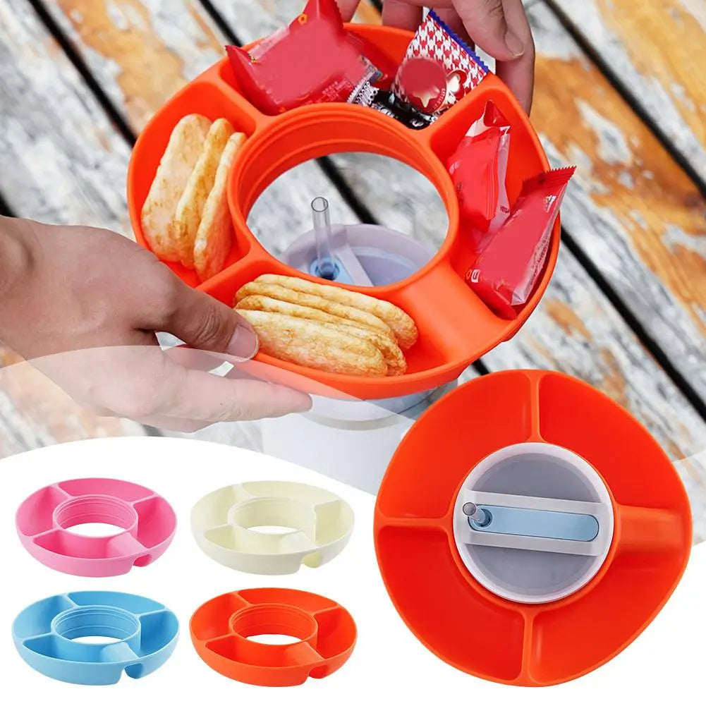 Silicone Snack For Cup 40 Oz Reusable Snack Container 4 Compartment Snack Platters Cup Snack Bowl Cup Holder Food Tray