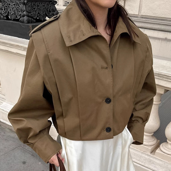 khaki lapel single-breasted coat, view 4 - MRSLM