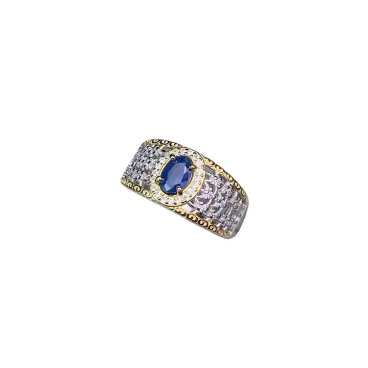 Natural Sapphire Men's Ring With Silver Inlay