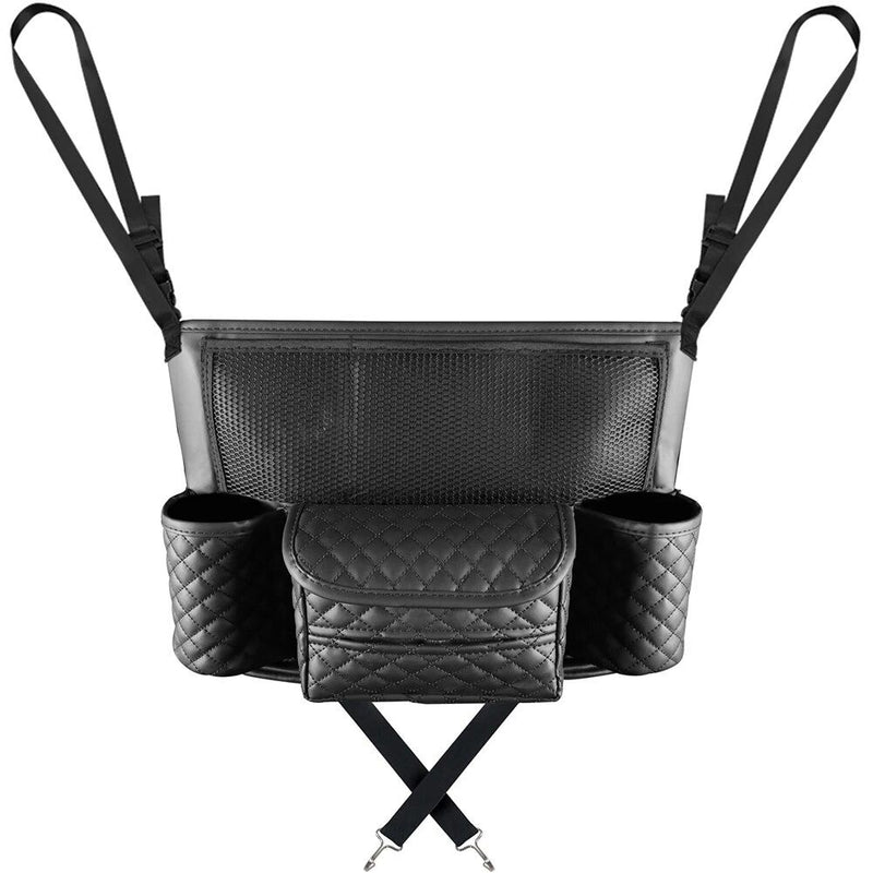 leather car seat storage bag with drink holders, view 4 - MRSLM