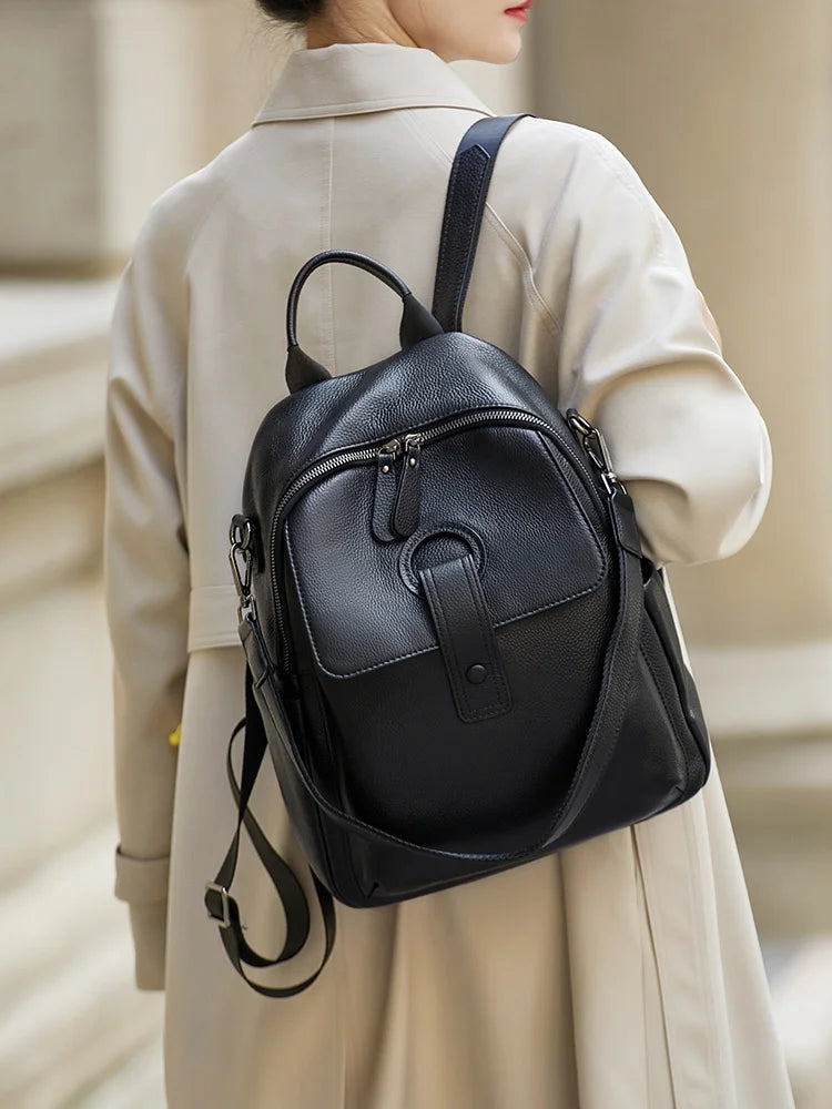 elegant genuine leather women's backpack, view 6 - MRSLM