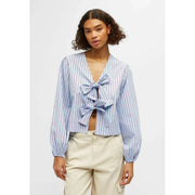 striped lace-up v-neck blouse, view 4 - MRSLM