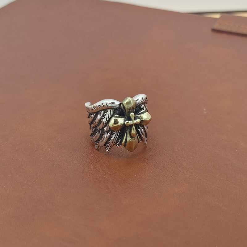 s925 silver winged cross punk ring, view 2 - MRSLM